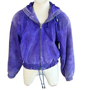 Chia Vintage 80s 90s Purple Suede Leather Hooded Bomber Jacket Size Smal…